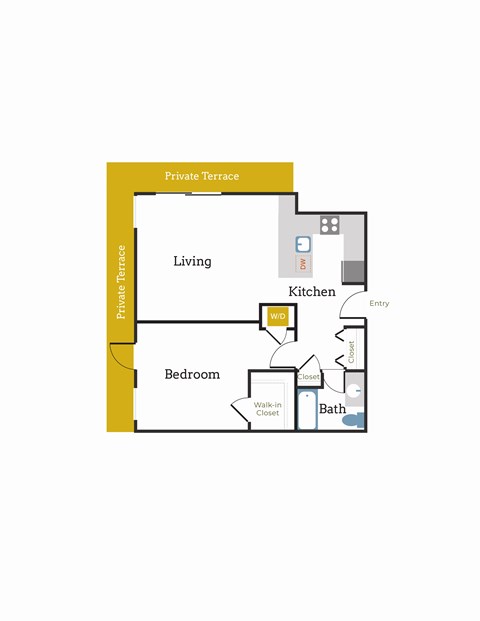Floor plan for 1 bed, 1 bath, 960 sqft